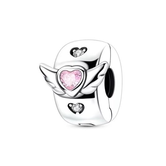 Pink Heart Angel Wings Charm