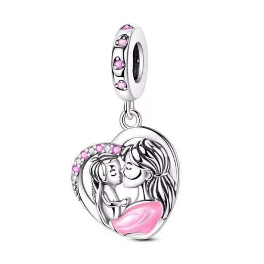 Mother & Daughter Pink Heart Dangle Charm