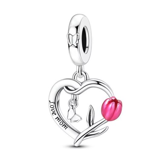 Love Mom Heart & Tulip Charm