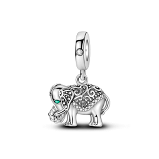 Elephant Dangle Charm with Green Crystal Eye