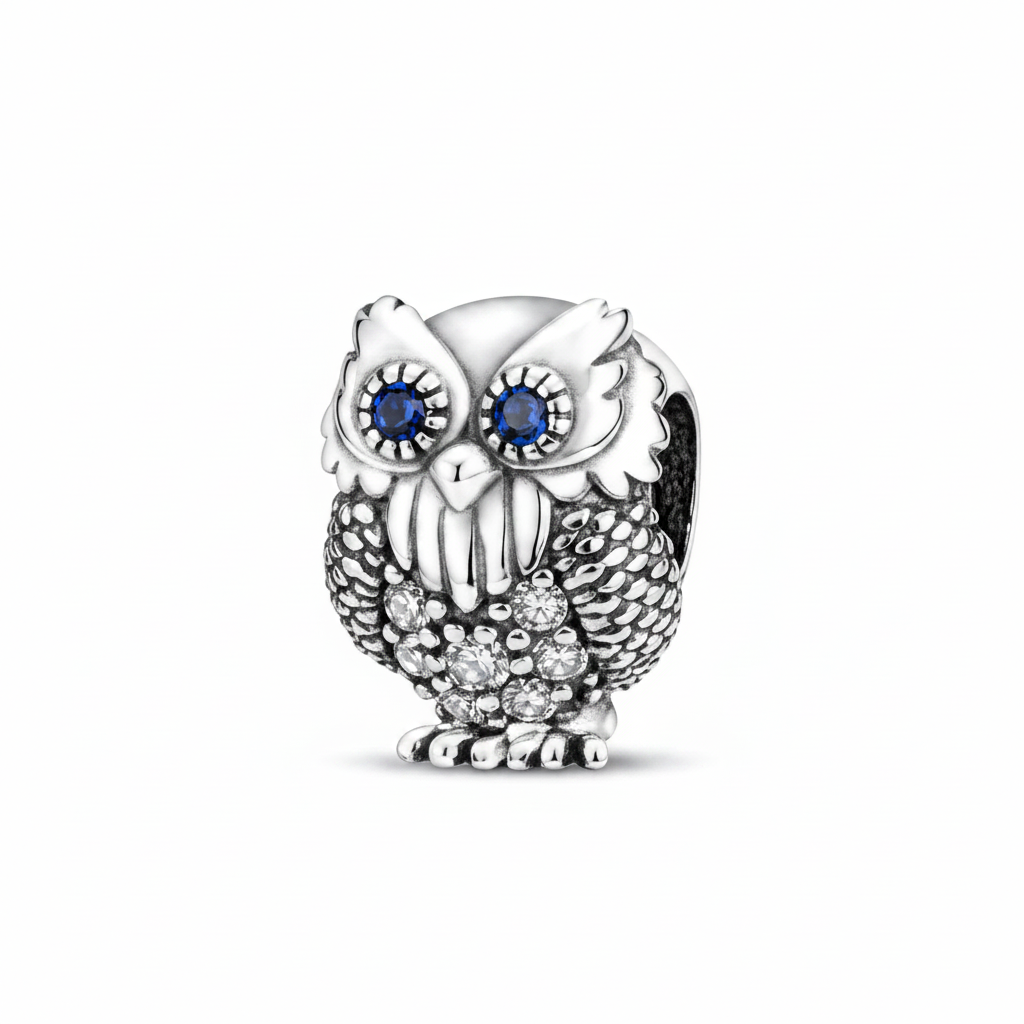 Owl Charm with Blue Crystal Eyes