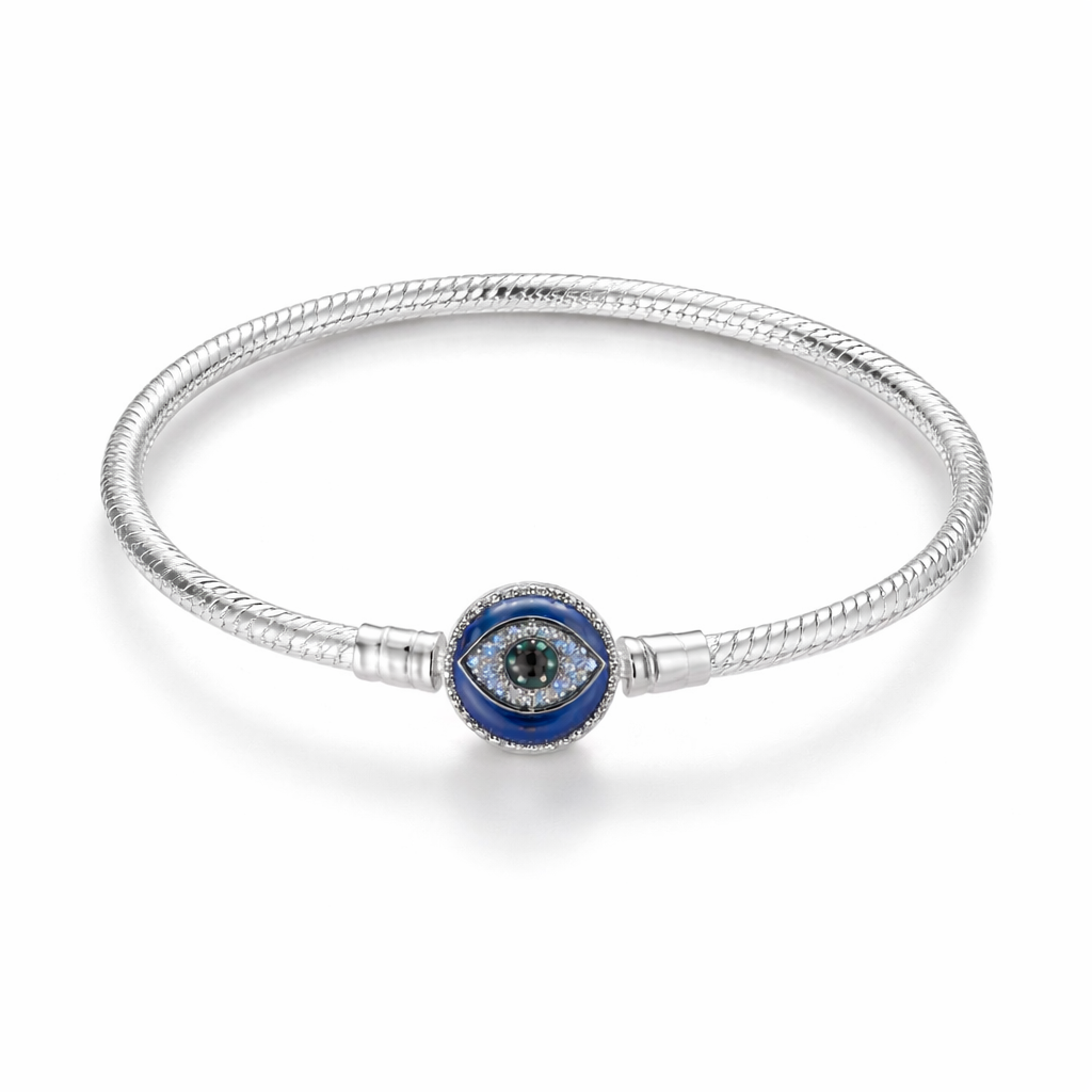 Evil Eye Crystal Charm Snake Chain Bracelet