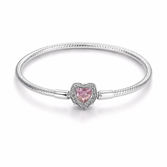Pink Heart Crystal Charm Snake Chain Bracelet