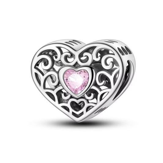 Pink Crystal Filigree Heart Charm