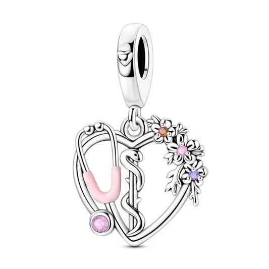 Elegant Nurse Heart Charm with Floral Accents