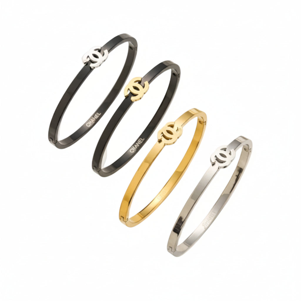 Luxury Double-C Logo Stainless Steel Bangle Bracelet