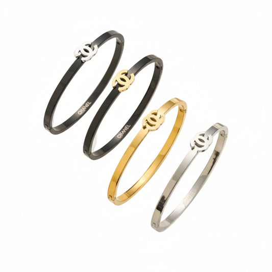Luxury Double-C Logo Stainless Steel Bangle Bracelet