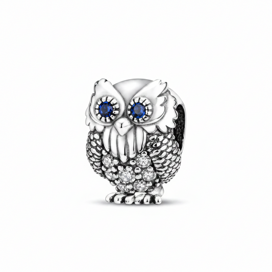 Owl Charm with Blue Crystal Eyes